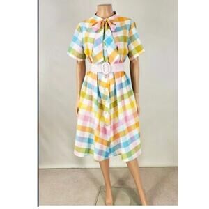 60s Rainbow plaid midi dress